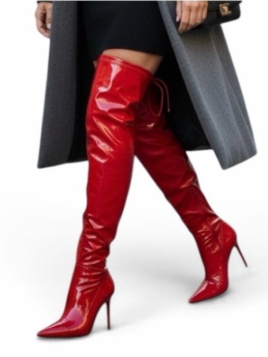 Dolls Kill Shoes - Trickz N’ Thrillz Boots 9 Heeled Stretch Red Vinyl